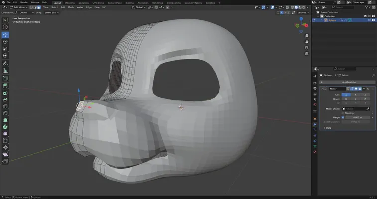 3D character head modeled in Blender